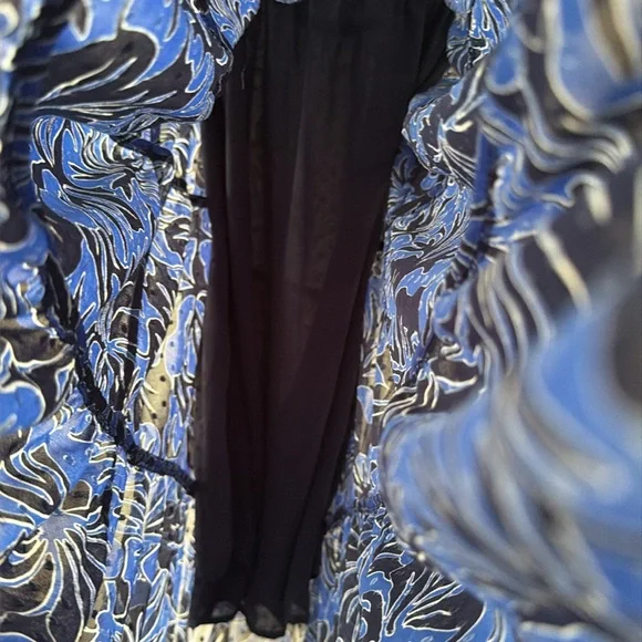 Michael Kors Blue/Black Palm Tree Print Floral Tiered Maxi DressSz. Xl - Picture 9 of 9